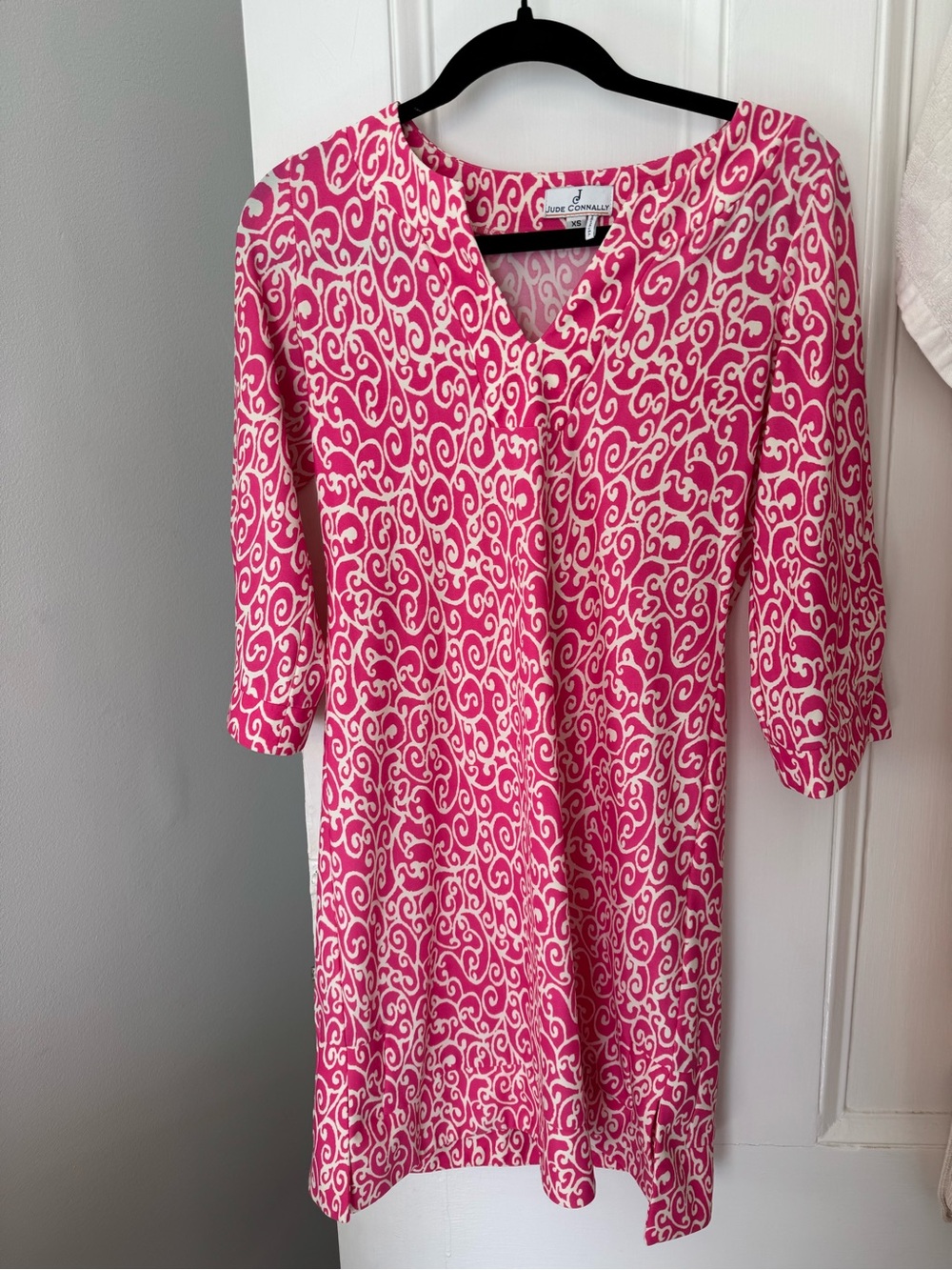Jude Connally Pink and White Scroll-Print Tunic Dress Size XS